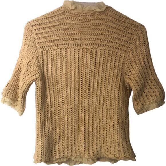 Cynthia Cynthia Steffe Lined Crochet Beige Button Front Sweater Cardigan Medium - Picture 2 of 5